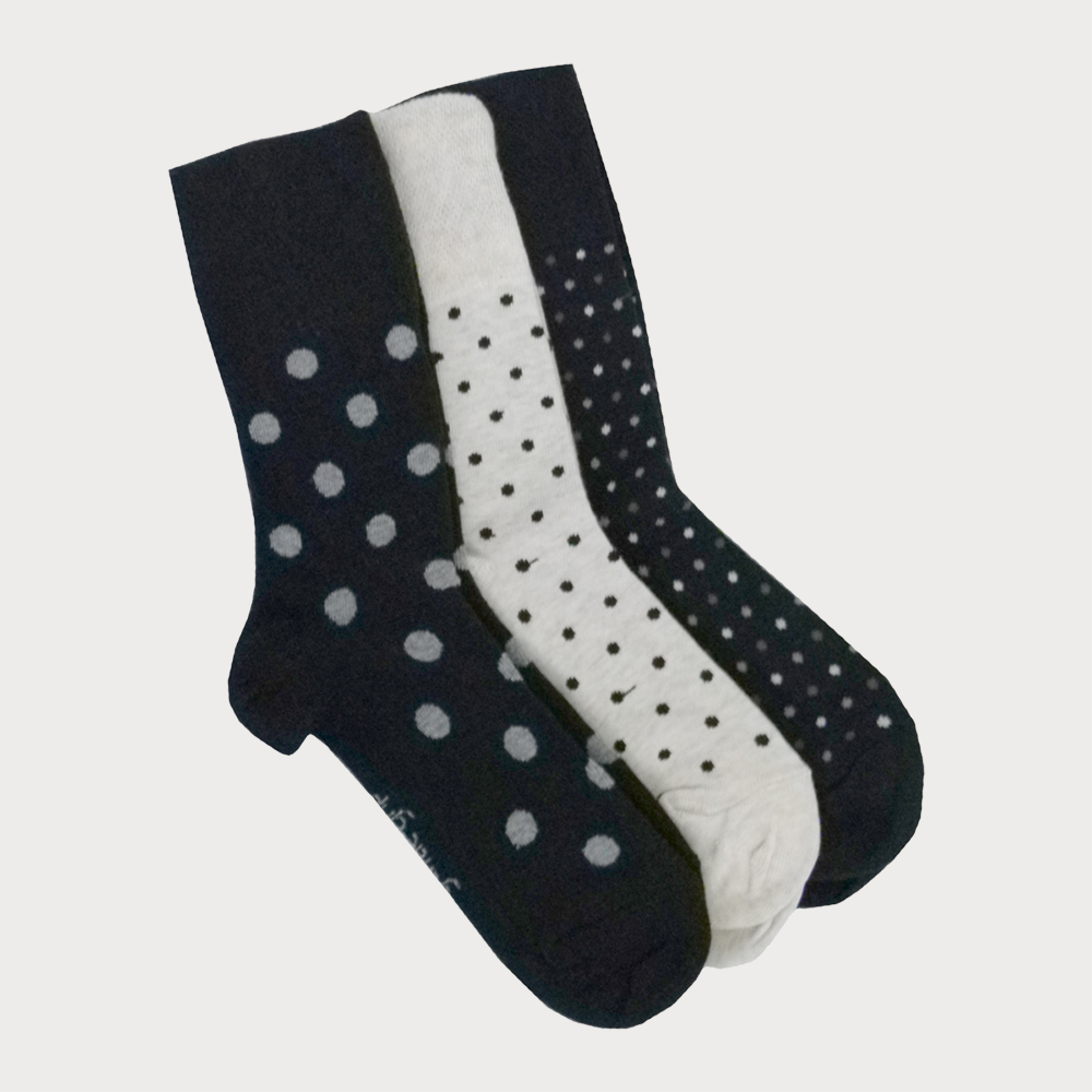 Monochrome Spotted Gentle Grip 3 Pair Sock Set - Olive & Ren
